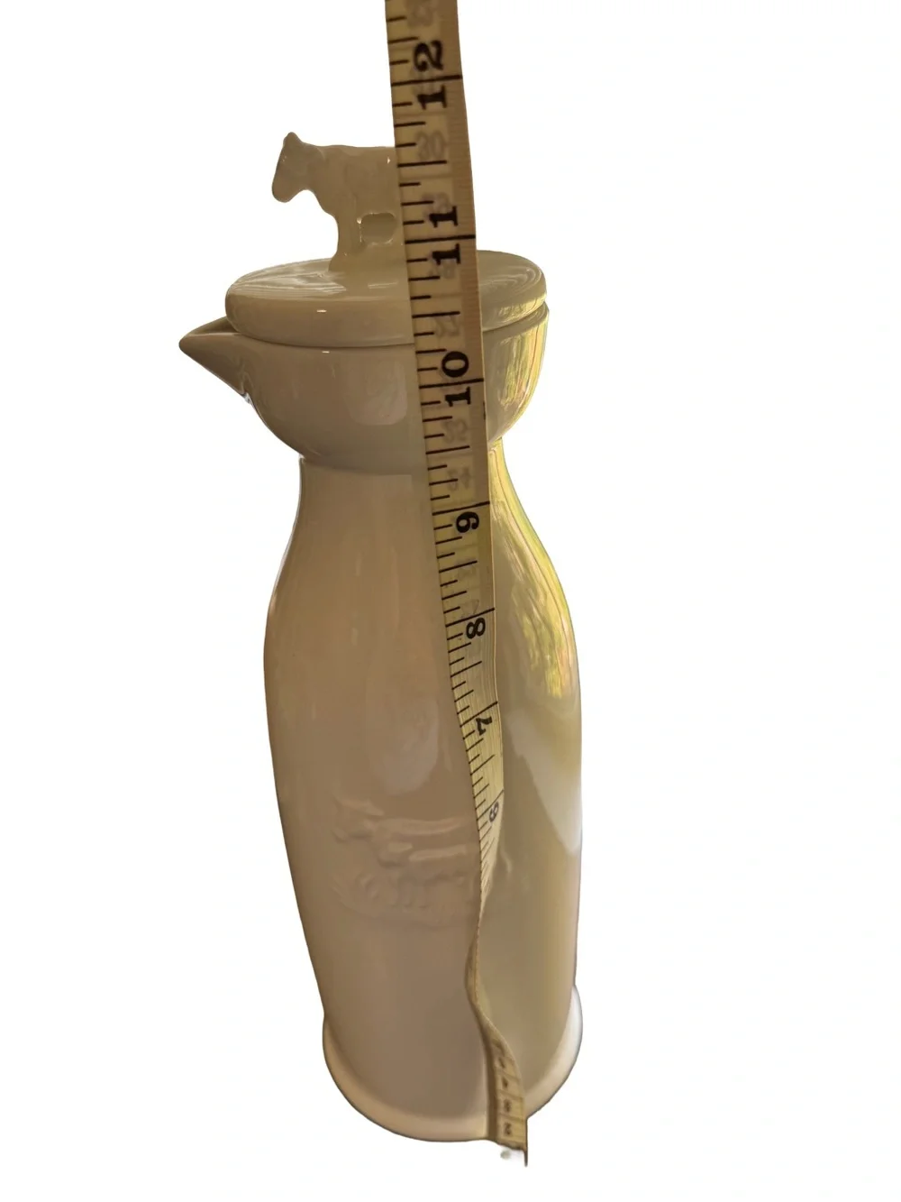 Pier 1 Imports White Stoneware Cow Carafe Pitcher Decanter Lid 11.5